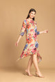 Golden Floral Printed Muslin Dress