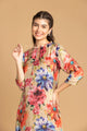 Golden Floral Printed Muslin Dress