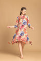 Golden Floral Printed Muslin Dress