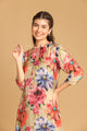 Golden Floral Printed Muslin Dress