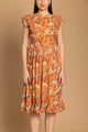 Musturd Color Floral Printed Ruffle Sleeve Dress