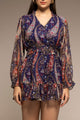 Blue Abstract Printed Flared Mini Dress