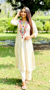 Women Linen Kurta Palazzo Set